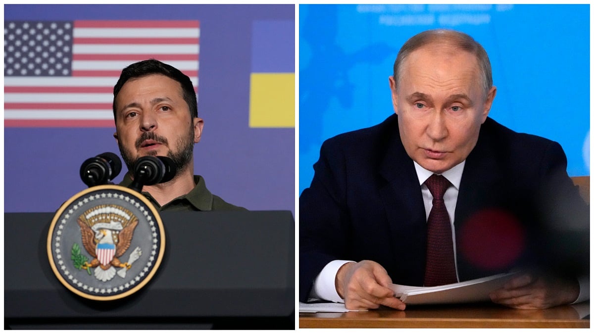 | Photo: AP : L: Ukranian President Volodymyr Zelenskyy | R: Russian President Vladimir Putin