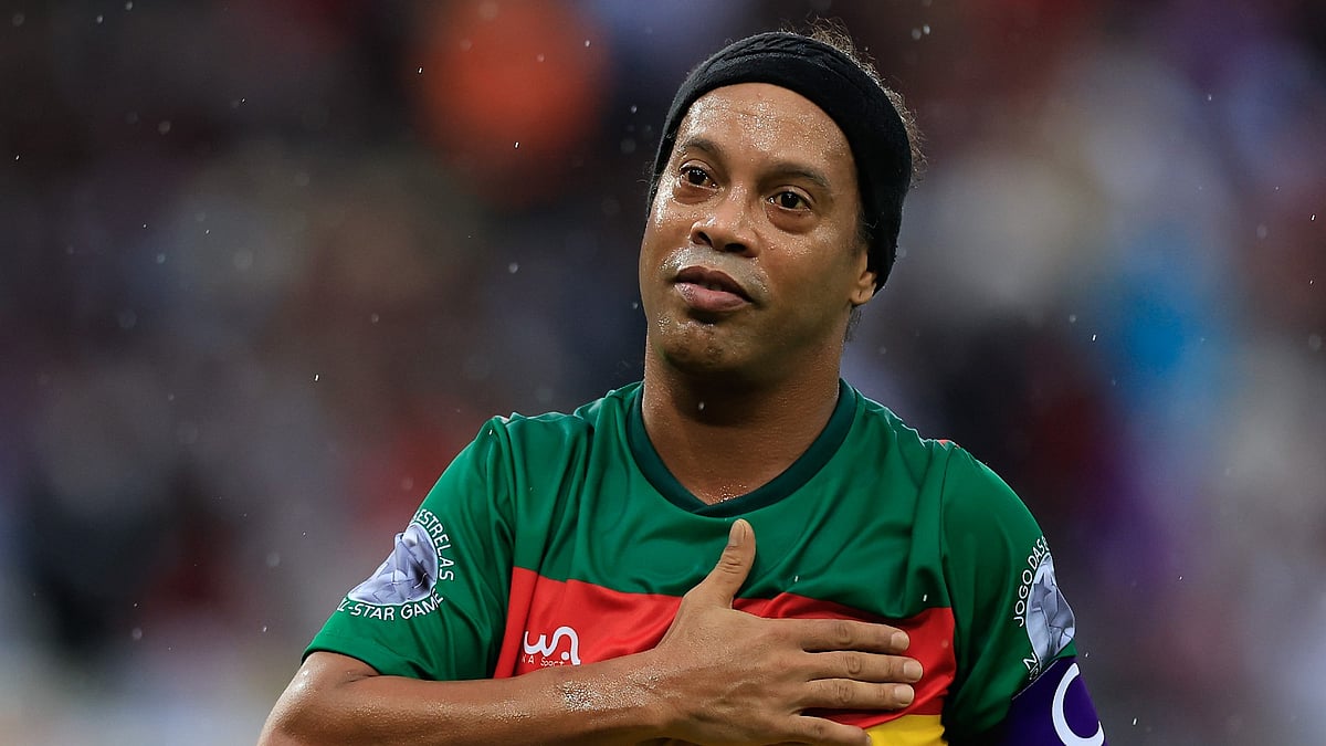 Ronaldinho pictured playing in a charity match last month