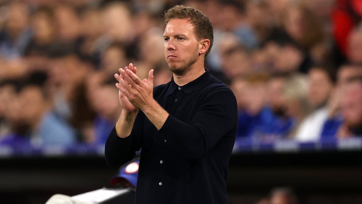 Julian Nagelsmann applauds during Germany's heavy win over Scotland.