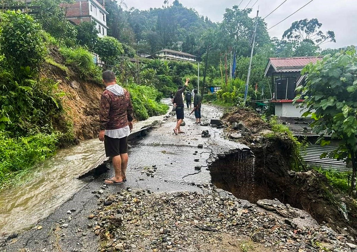 PTI : Section of a road damaged due to landslides triggered by incessant rainfall, at Mangan in North Sikkim, Thursday, June 13, 2024.