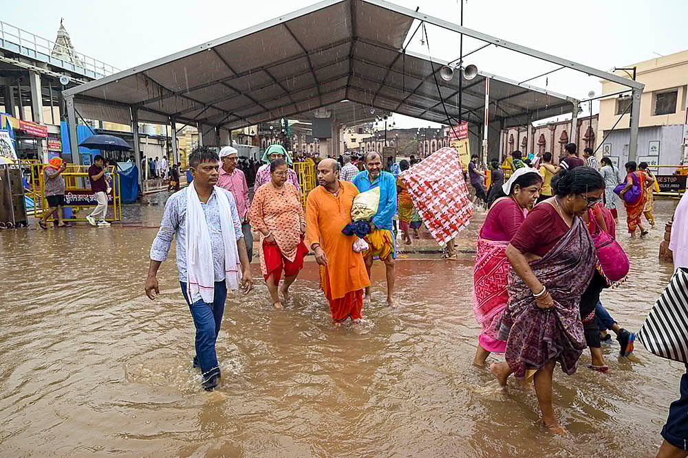 | Photo: PTI : Waterlogging amid rain in Ayodhya