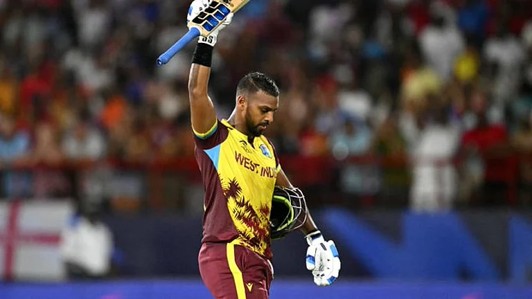 Nicholas Pooran's 98 runs helped West Indies secure a win with a huge margin of 104 runs against Afghanistan. - T20WorldCup/X