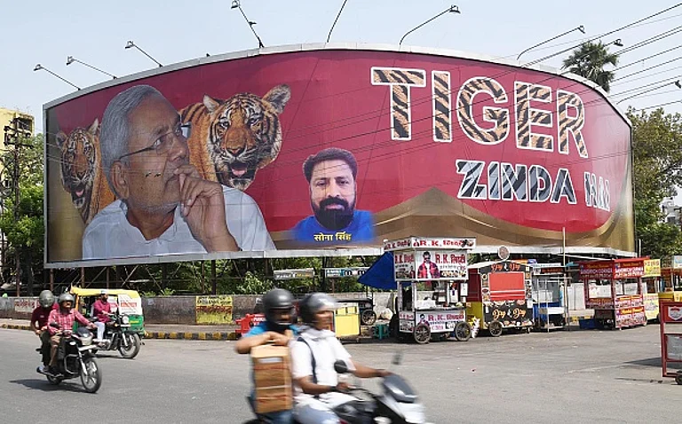 A hoarding of Bihar Chief Minister Nitish Kumar with slogan 'Tiger Zinda Hai'  - Getty Images