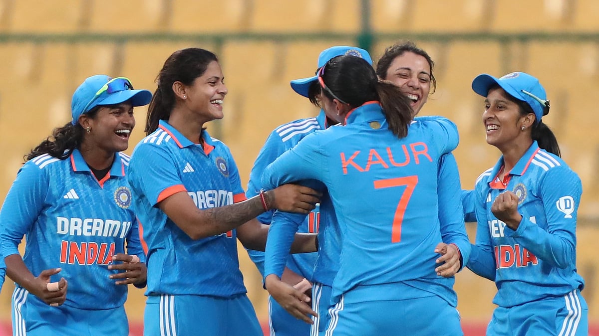 X | BCCI Women : India women celebrate their win over South Africa women in the 2nd ODI match on June 19, Wednesday at M Chinnaswamy stadium, Benglauru. 