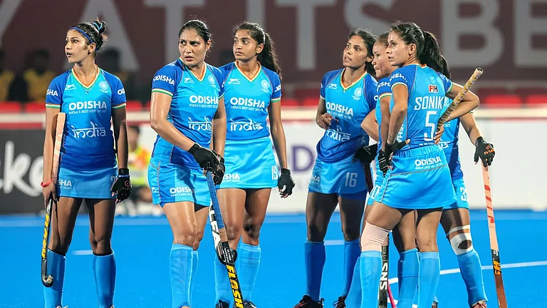 The Indian women's hockey team in action during their FIH Pro League 2023-24 match. - Hockey India