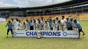 File : South Zone team celebrating after winning the Duleep Trophy 2022-23 season.
