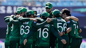 (AP Photo/Adam Hunger)
: Pakistan players huddle before the start of the ICC Men's T20 World Cup cricket match between Pakistan and Canada at the Nassau County International Cricket Stadium in Westbury, New York, Tuesday, June 11, 2024.