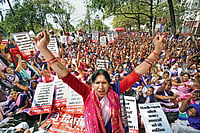 Photo: PTI : Common Cause: ASHA health workers during a protest demanding higher wages in Patna on March 11, 2022