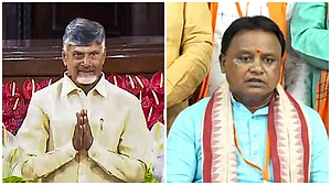 PTI : L: TDP supremo Chandrababu Naidu | R: Mohan Charan Majhi of BJP
