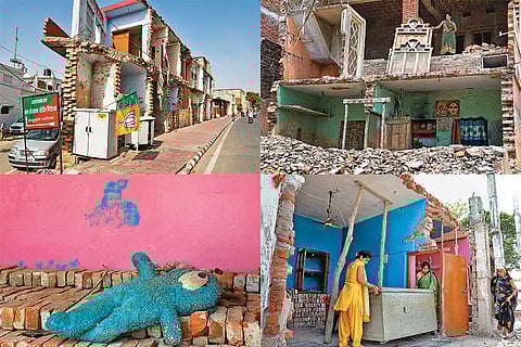 No Place to Call Home: Remains of demolished houses in Ayodhya. Many shops and homes were demolished in order to widen the roads and give the town a makeover as the Ram temple was being constructed