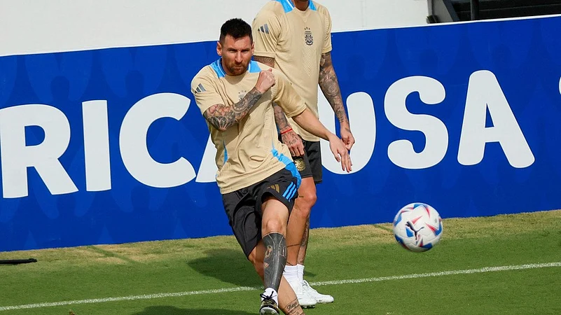 Lionel Messi training for Argentina ahead of Copa America 2024, AP photo