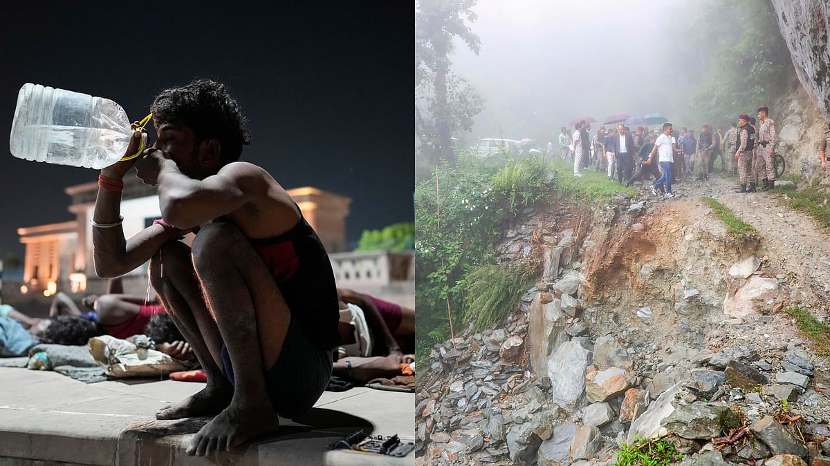 Heatwave in Delhi (L); landslide in Sikkim (R) - PTI