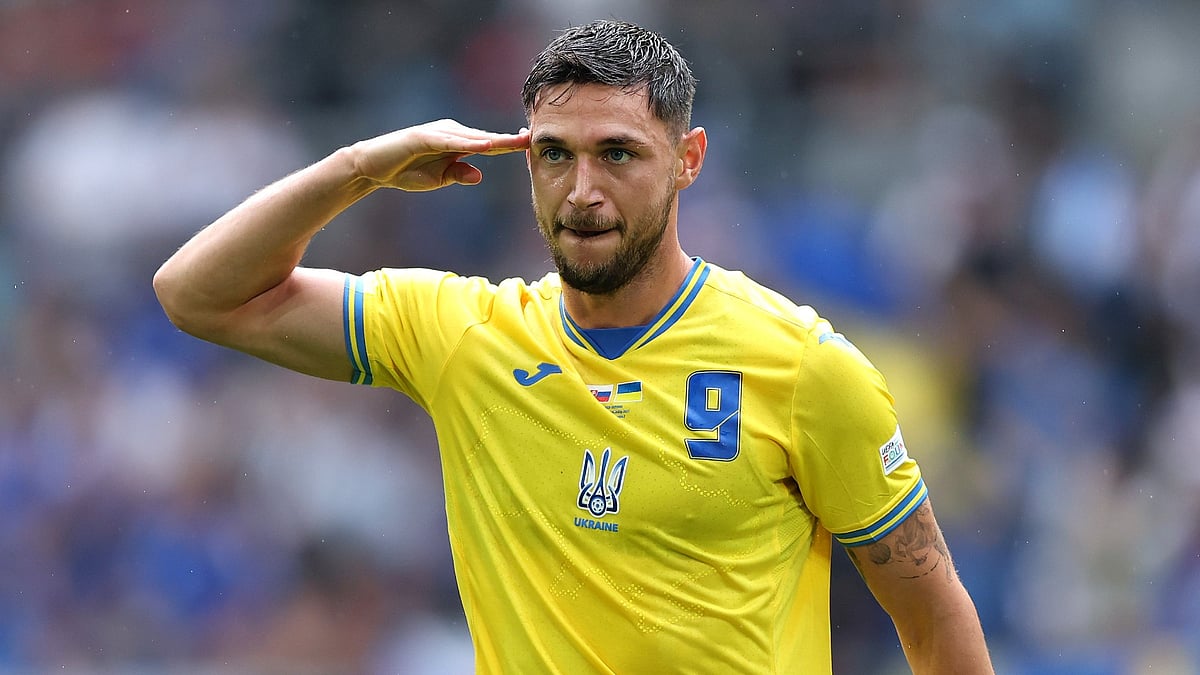 Roman Yaremchuk celebrates his winning goal against Slovakia. - null