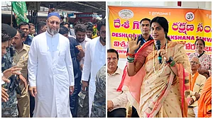 Asaduddin Owaisi (R) and Maadhavi Latha