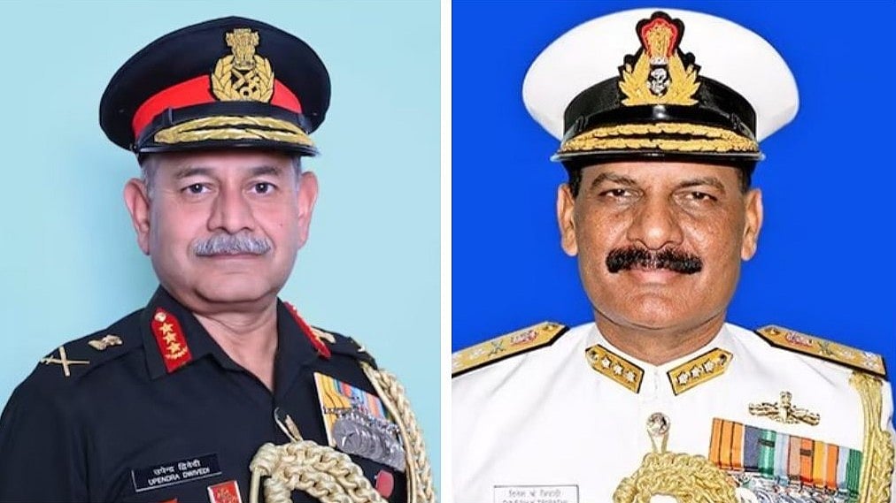  Army Chief Designate Lt Gen Upendra Dwivedi (L) and Navy Chief Admiral Dinesh Tripathi (R) | - PTI/X