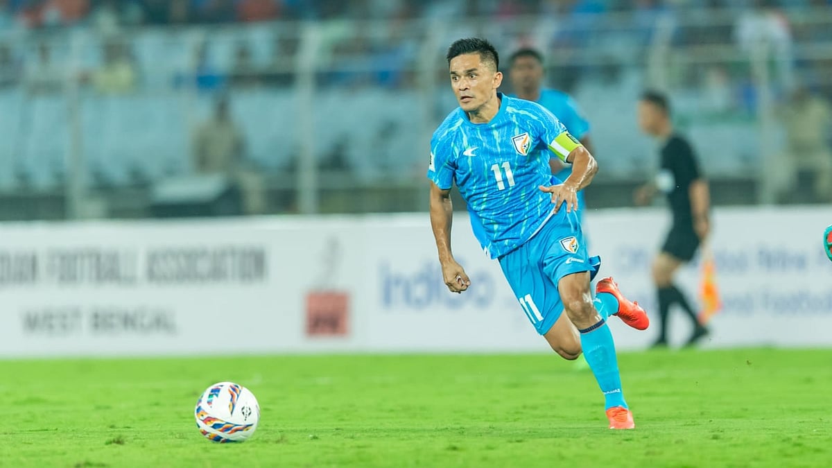 Indian captain Sunil Chhetri after the ball in his farewell match against Kuwait in FIFA World Cup 2026 qualifiers match. - Photo: AIFF Media