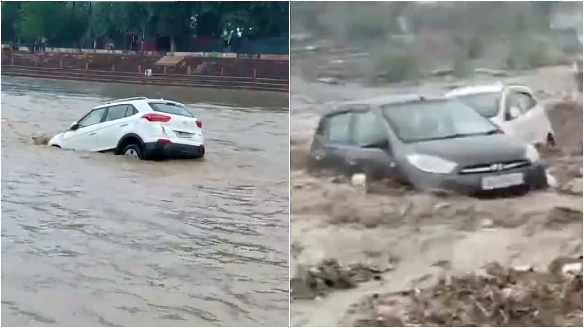 X/@ANI/@uttarakhandcops : Screengrab from visuals from Uttarakhand's Haridwar. 