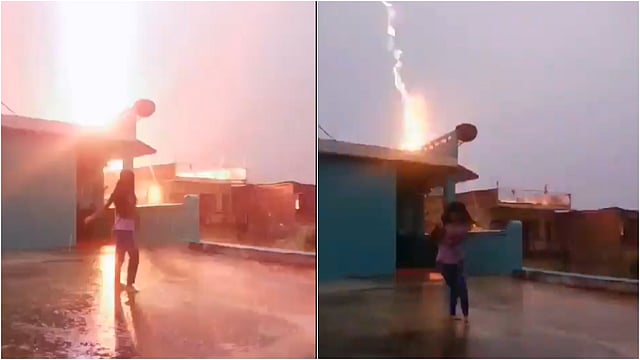 Bihar: Girl Narrowly Escapes Lightning Strike In Sitamarhi While Making Reel During Rain | VIDEO