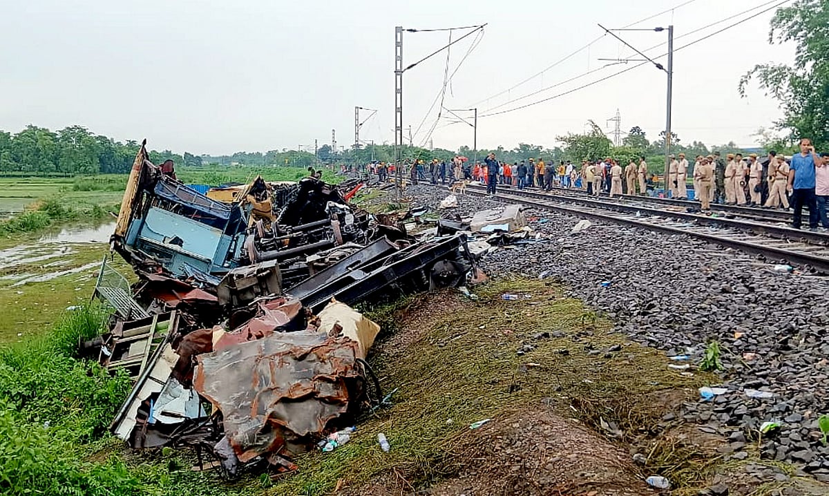 PTI : View of the accident site a day after the collision between the Kanchanjunga Express and a goods train, near Rangapani railway station, Tuesday