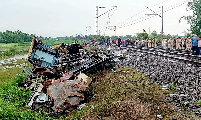 View of the accident site a day after the collision between the Kanchanjunga Express and a goods train, near Rangapani railway station, Tuesday - PTI