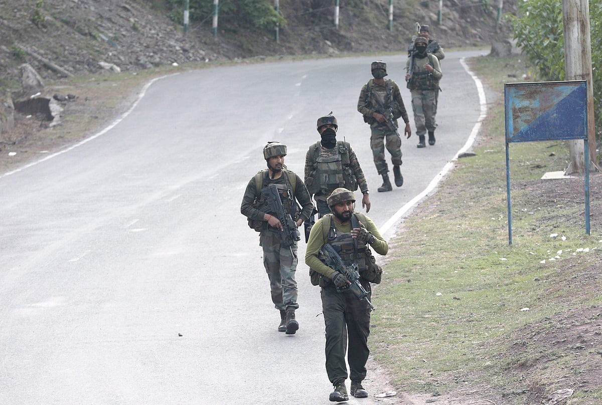 Army personnel during a search operation after a bus carrying pilgrims was ambushed by terrorists, in Reasi district of Jammu and Kashmir, Monday, June 10, 2024.  - (PTI Photo)