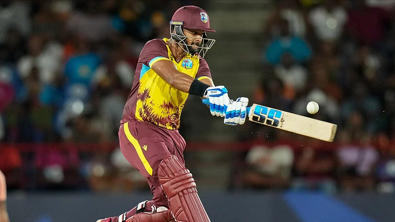 Nicholas Pooran batting against Afghanistan in T20 WC 2024. AP
