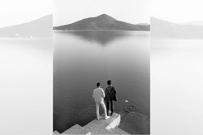 Towards an Indian gay image, Lake Pichola, Udaipur, 1983, 2021.
A photograph by Sunil Gupta Vadehra Art Gallery