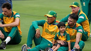 AP/Ricardo Mazalan : South Africa players ruminate after their loss to India in the final of ICC T20 World Cup 2024 in Barbados.