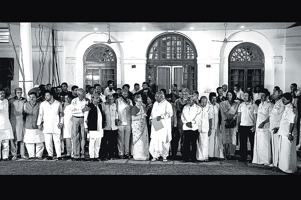 Different Moods: Members of the INDIA bloc at a meeting after the election results were declared - Photo: PTI