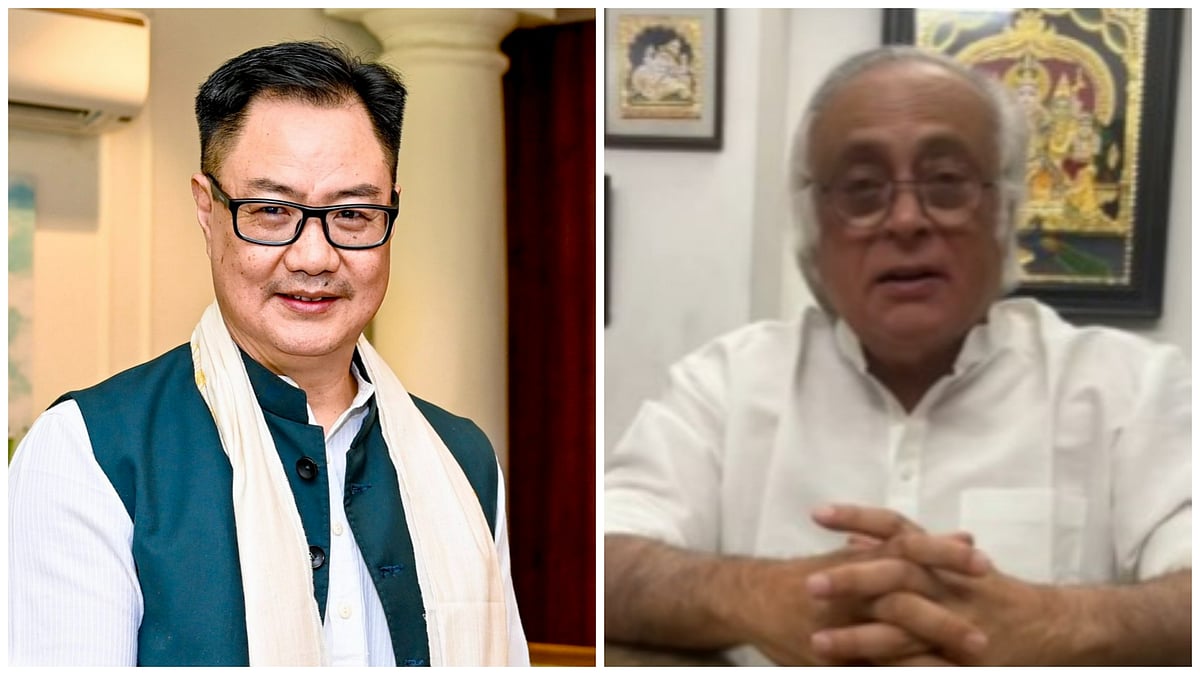 X : L: Parliamentary Affairs Minister Kiren Rijiju | R: Congress leader Jairam Ramesh