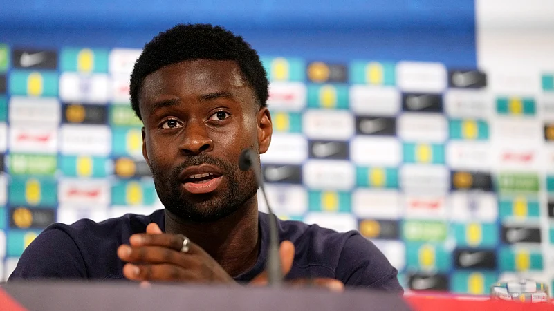 Englands Marc Guehi speaks during a press conference in Blankenhain. AP Photo