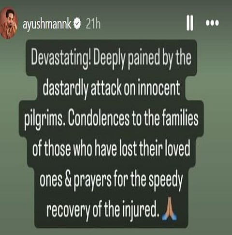 Ayushmann Khuranna's post on terror attack in Reasi