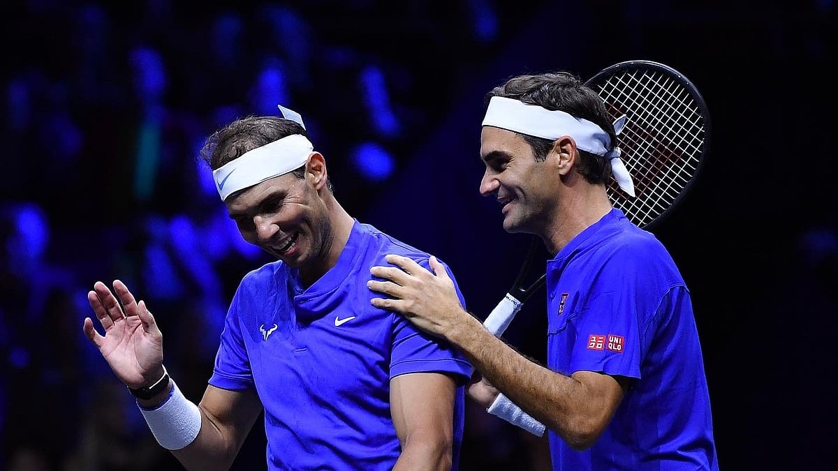 X | Roland Garros  : Roger Federer (First from right) and Rafael Nadal at Roland Garros. 