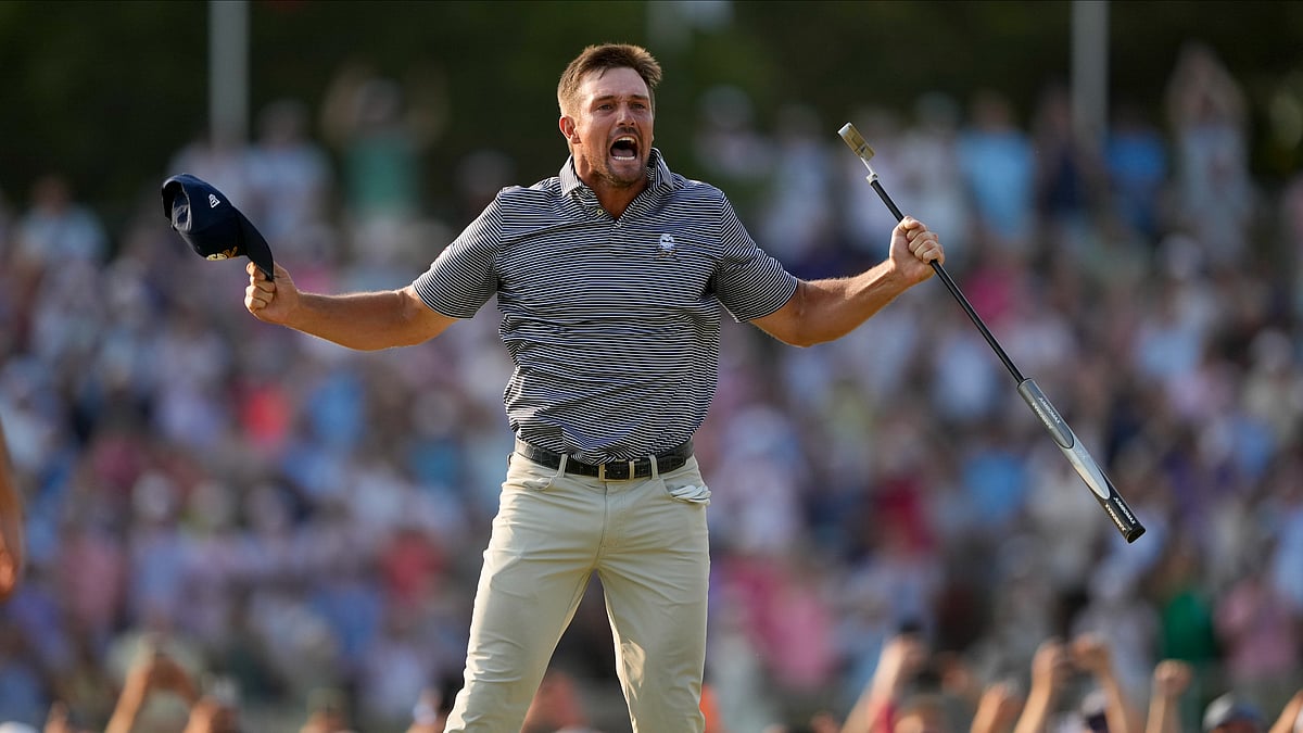 Bryson DeChambeau celebrates after winning the U.S. Open golf tournament. AP