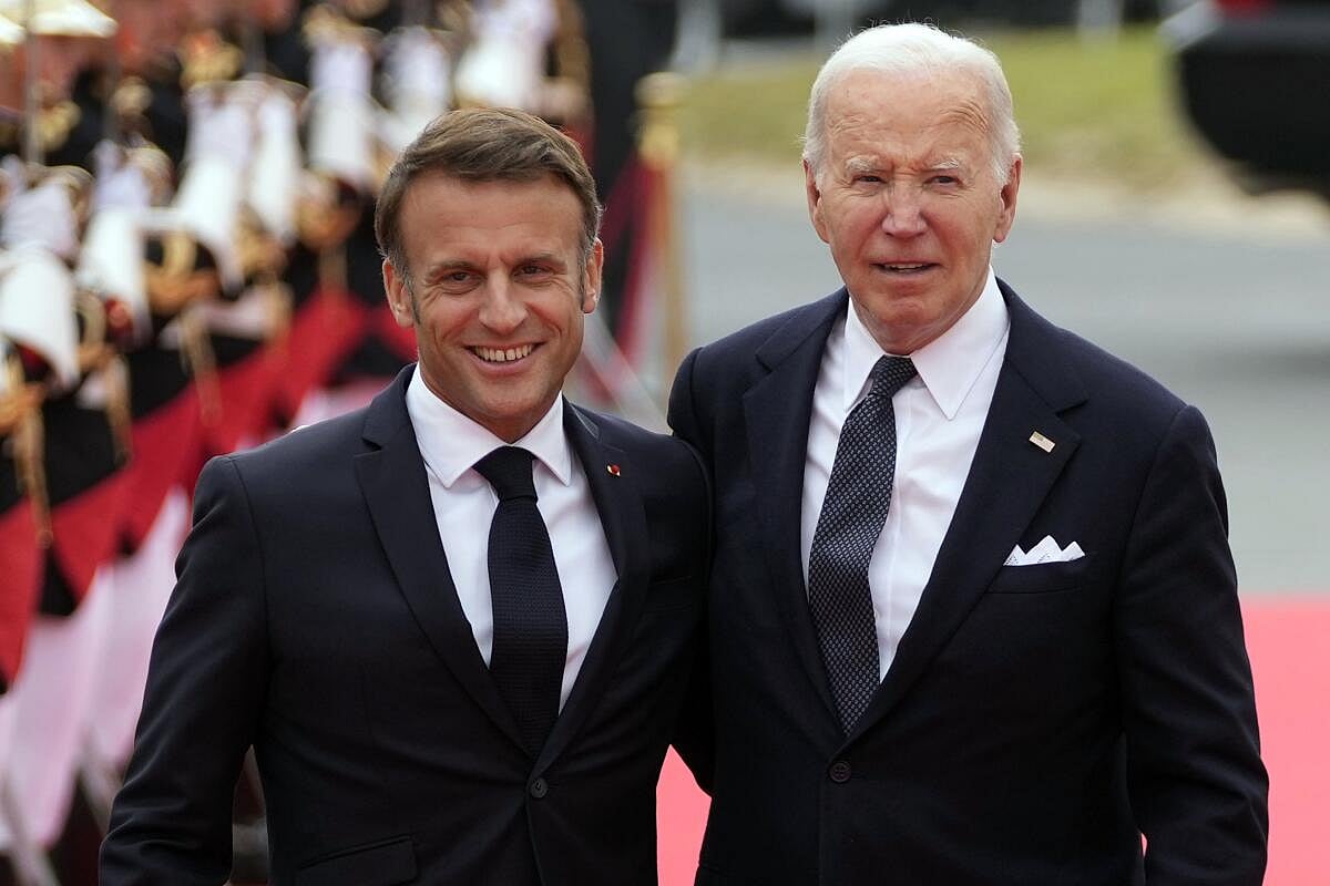 AP : French  President Emmanuel Macron with US President Joe Biden |