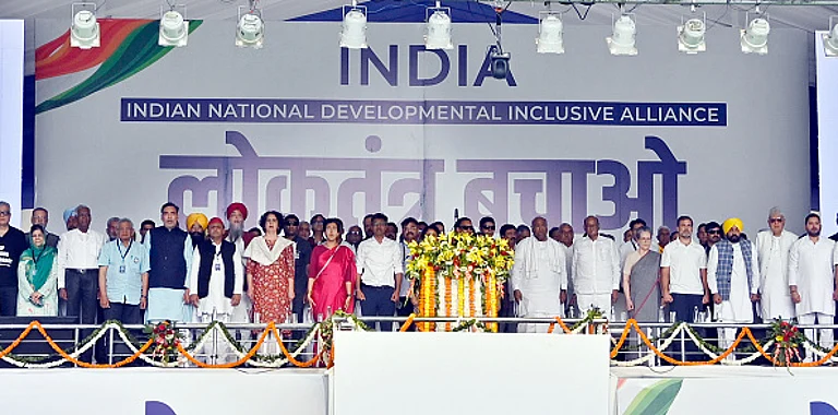 I.N.D.I.A. bloc's 'Loktantra Bachao' rally at the Ramlila ground, on March 31 - Getty Images