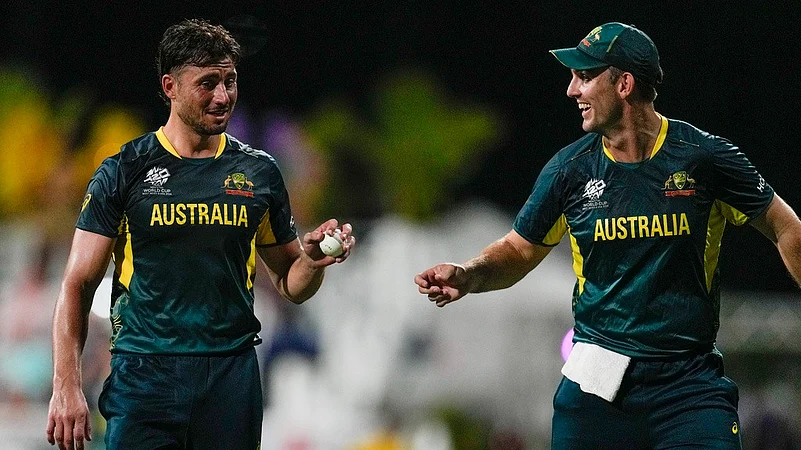 Marcus Stoinis and Mitchell Marsh, Australia vs Oman, T20 World Cup 2024 match 10, AP photo