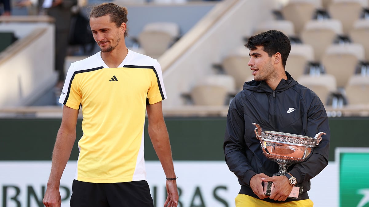 Carlos Alcaraz and Alexander Zverev pictured after the French Open final - null