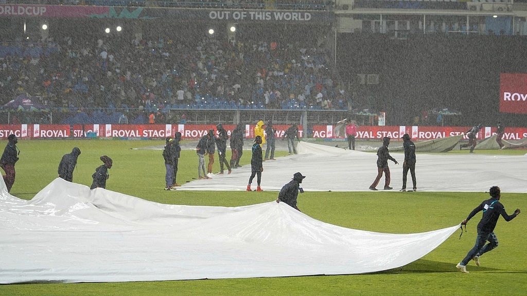 AP/Lynne Sladky : Rain hits the West Indies vs South Africa, ICC T20 World Cup 2024 match in Antigua on Monday, June 24.