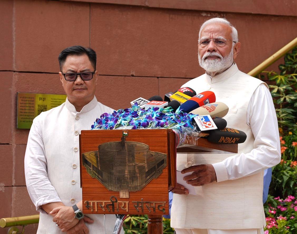 Prime Minister Narendra Modi in Parliament premises. - null