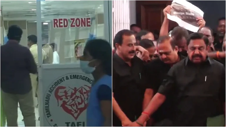 L:Visuals from Kallakurichi Govt Hospital | R: AIADMK leaders at TN Assembly. - X/@ANI