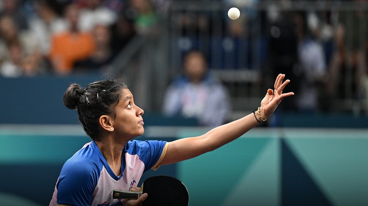 Photo: PTI : Indian table tennis player Sreeja Akula entered the pre-quarterfinals of the Olympic Games after a hard-fought 4-2 win over Singapore's Jian Zeng in a women's singles round of 32 match.