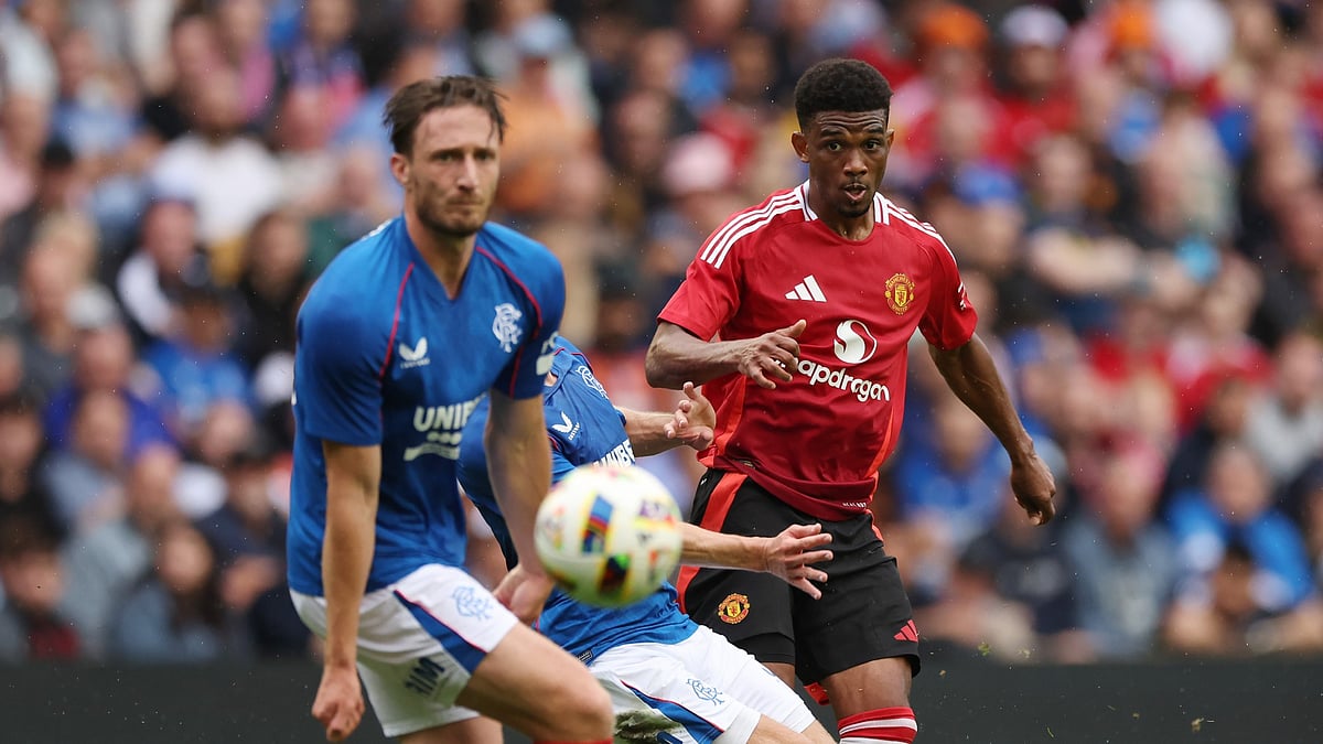 Man United's Amad Diallo in action against Rangers