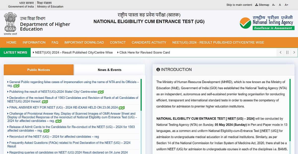 NEET UG Revised Results 2024