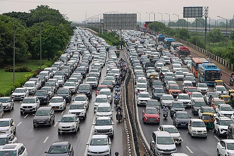 Traffic jam after heavy rains