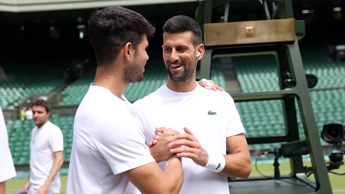 Novak Djokovic (right) will lock horns with Carlos Alcaraz in Sunday's final. - null