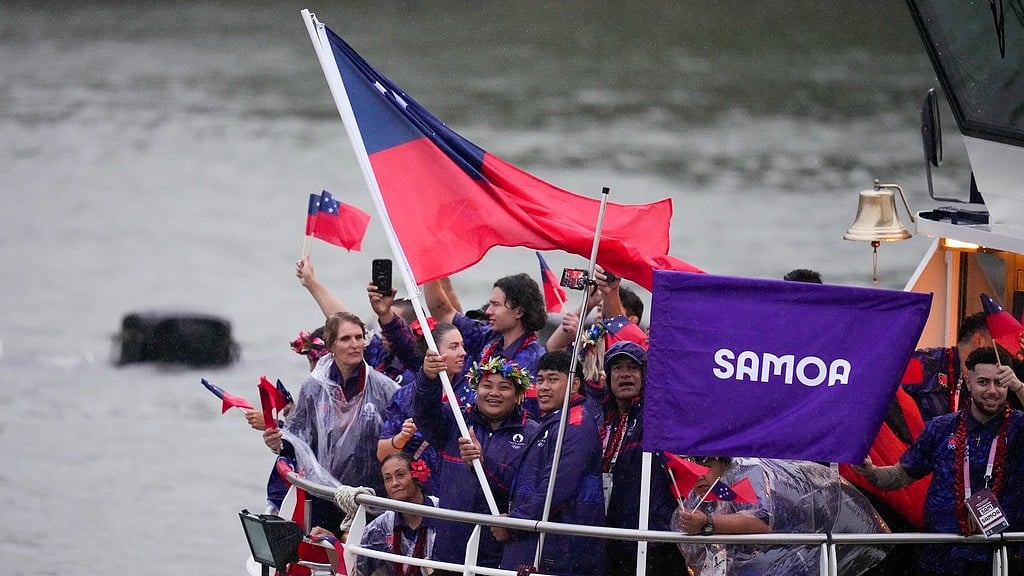 AP : The Samoan contingent at the Paris Olympic Games 2024 Opening Ceremony.