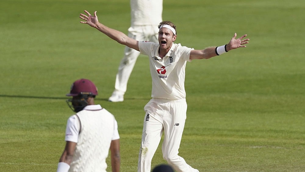 AP : Stuart Broad in action for England