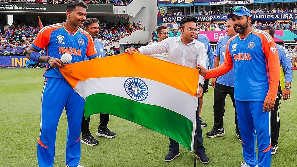 Rohit Sharma, Hardik Pandya with Jay Shah - | Photo: PTI