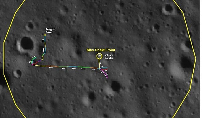File Image/X/@isro : Pragyan Rover traversing from the landing site, Shiv Shakti Point. 